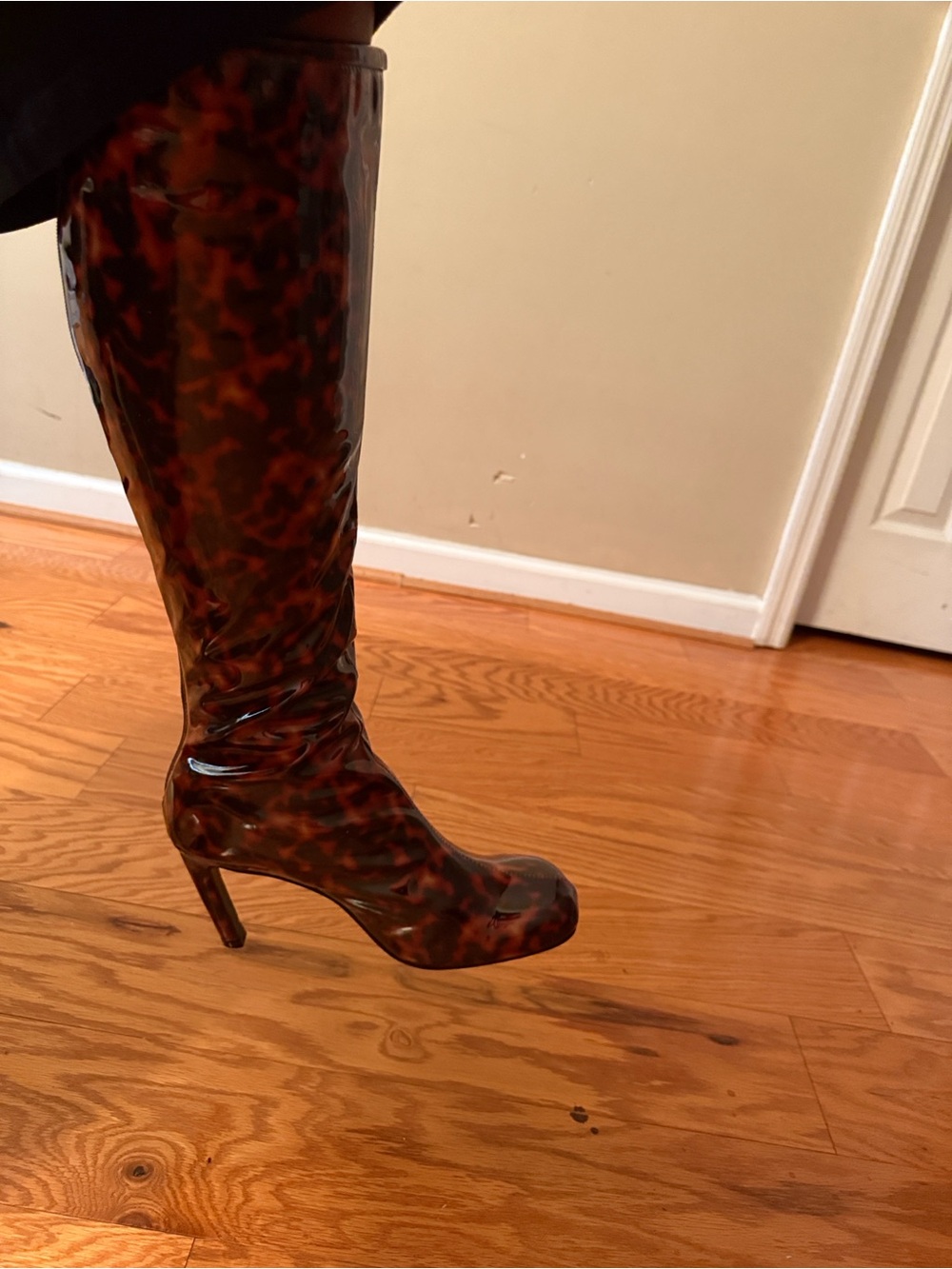 Animal Print Patent Leather Knee High Boots, Never Worn, sz 43